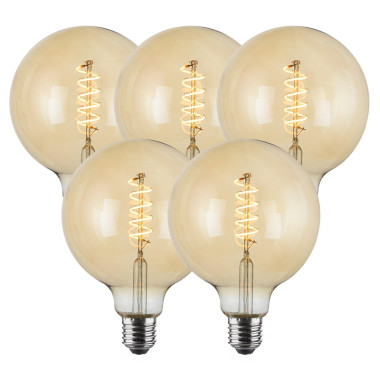 5x Vintlux E27 dimbare LED filamentlamp 4W G125 265lm 2200K - Karu Globe XL Gold