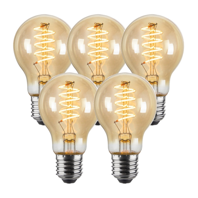 Set van 5 Vintlux Filament LED Lamp Karu Pear Gold Dimbaar Ø60mm E27 4W