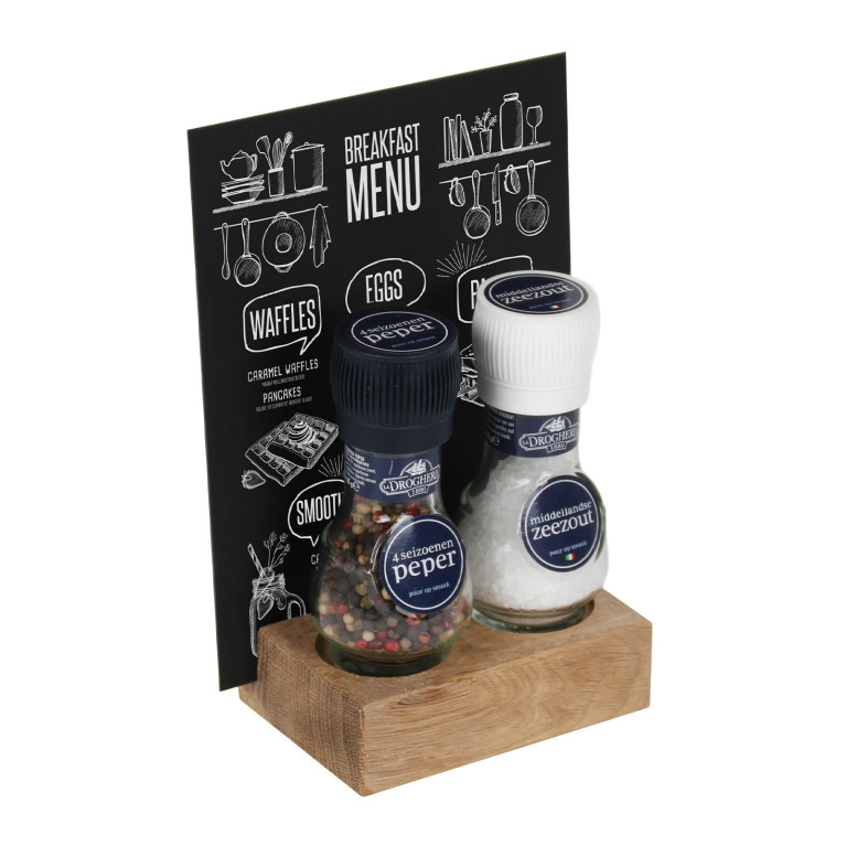 Menukaarthouder BLOC Eiken Small - Ø 42 mm - La Drogeria peper en zout stel