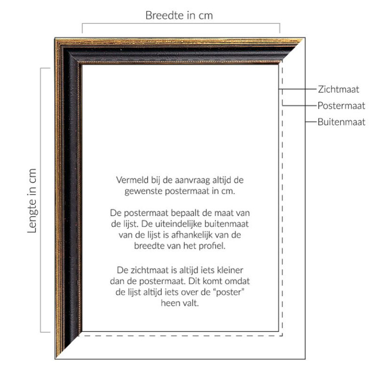 Fotolijst Venice Zwart/Goud - Maatwerk Calculator - Maatwerk Uitleg