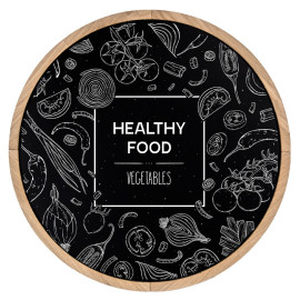 Krijtbord Rond 40 cm Ongelakt Eiken – Vooraanzicht met healty food krijttekening