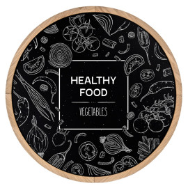 Krijtbord Rond 80 cm Ongelakt Eiken Vooraanzicht met healty food krijttekening