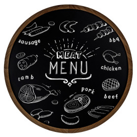 Krijtbord Rond 80 cm Donker Eiken Vooraanzicht met meat menu krijttekening