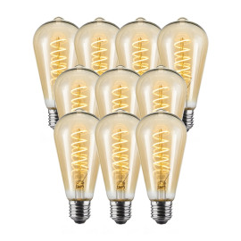 Set van 10 Vintlux Filament LED Lamp Karu Edison Gold Dimbaar Ø64mm E27 4W