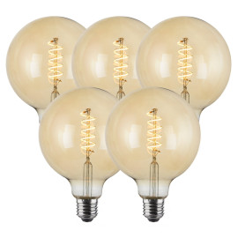 Set van 5 Vintlux Filament LED Lamp Karu Globe XL Gold Dimbaar Ø125mm E27 4W