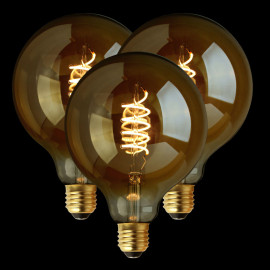 Set van 3 Filament LED Lamp Globe XL Curl Gold Ø125 mm E27 4W