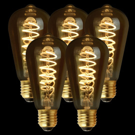 Set van 5 Filament LED Lamp Edison Curl Gold Ø64 mm E27 3.8W