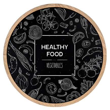 Krijtbord Rond 80 cm Ongelakt Eiken Vooraanzicht met healty food krijttekening