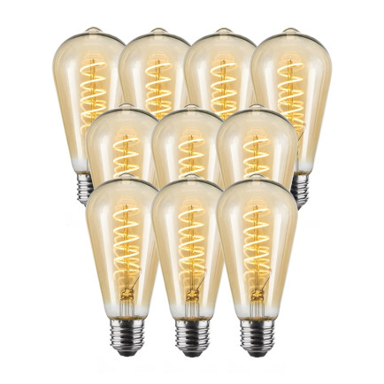 Set van 10 Vintlux Filament LED Lamp Karu Edison Gold Dimbaar Ø64mm E27 4W