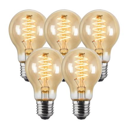 Set van 5 Vintlux Filament LED Lamp Karu Pear Gold Dimbaar Ø60mm E27 4W