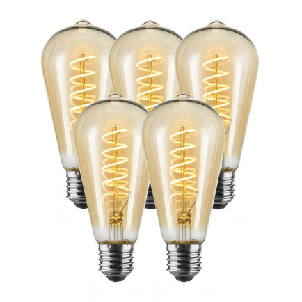 Set van 5 Vintlux Filament LED Lamp Karu Edison Gold Dimbaar Ø64mm E27 4W