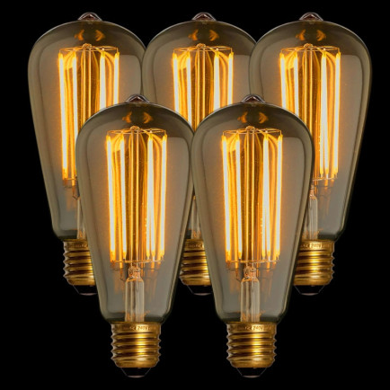 Set van 5 Filament LED Lamp Edison Gold Sensor Ø64 mm E27 4W